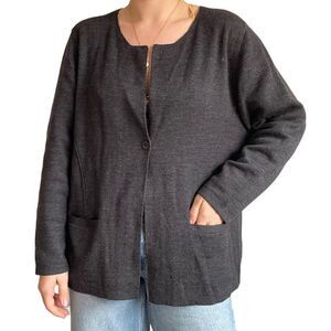 Eileen Fisher Womens Gray 100% Merino Wool Open Lagenlook Cardigan Sz M